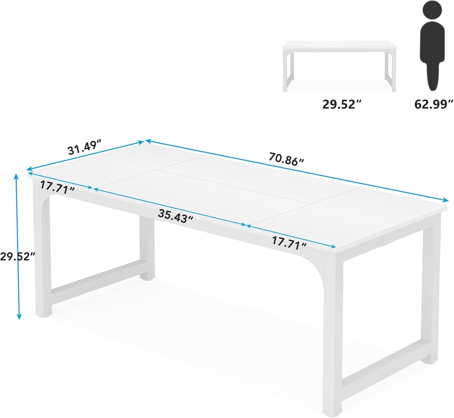 70.8”Executive Desk, Large Office Computer Desk with Thicken Frame, Modern Simple Workstation Business Furniture for Home Office, White-1