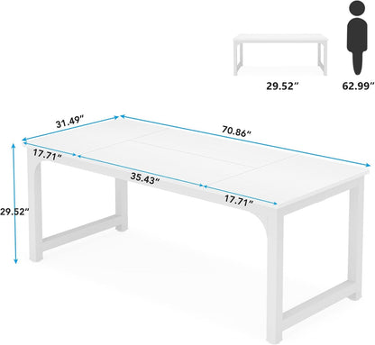 70.8”Executive Desk, Large Office Computer Desk with Thicken Frame, Modern Simple Workstation Business Furniture for Home Office, White-1