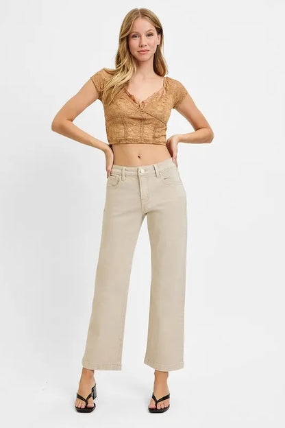 RISEN Full Size Tummy Control Mid Rise Ankle Straight Jeans Plus Size