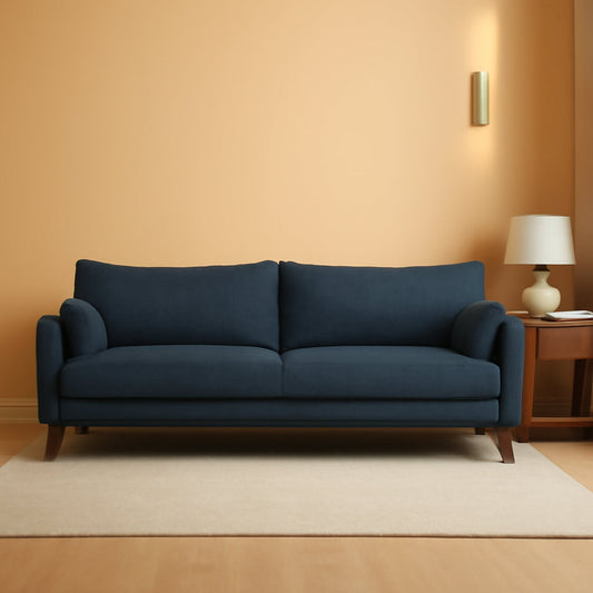 Spacious 84Inch Denim Upholstered Sofa With Wood Legs-0