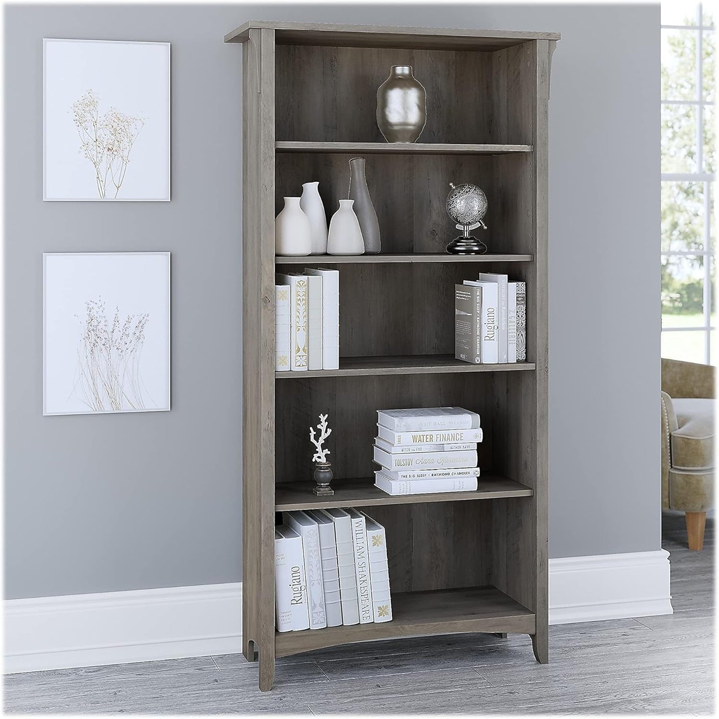 Salinas 5-Shelf 63-Inch H Bookcase, Driftwood Gray-1