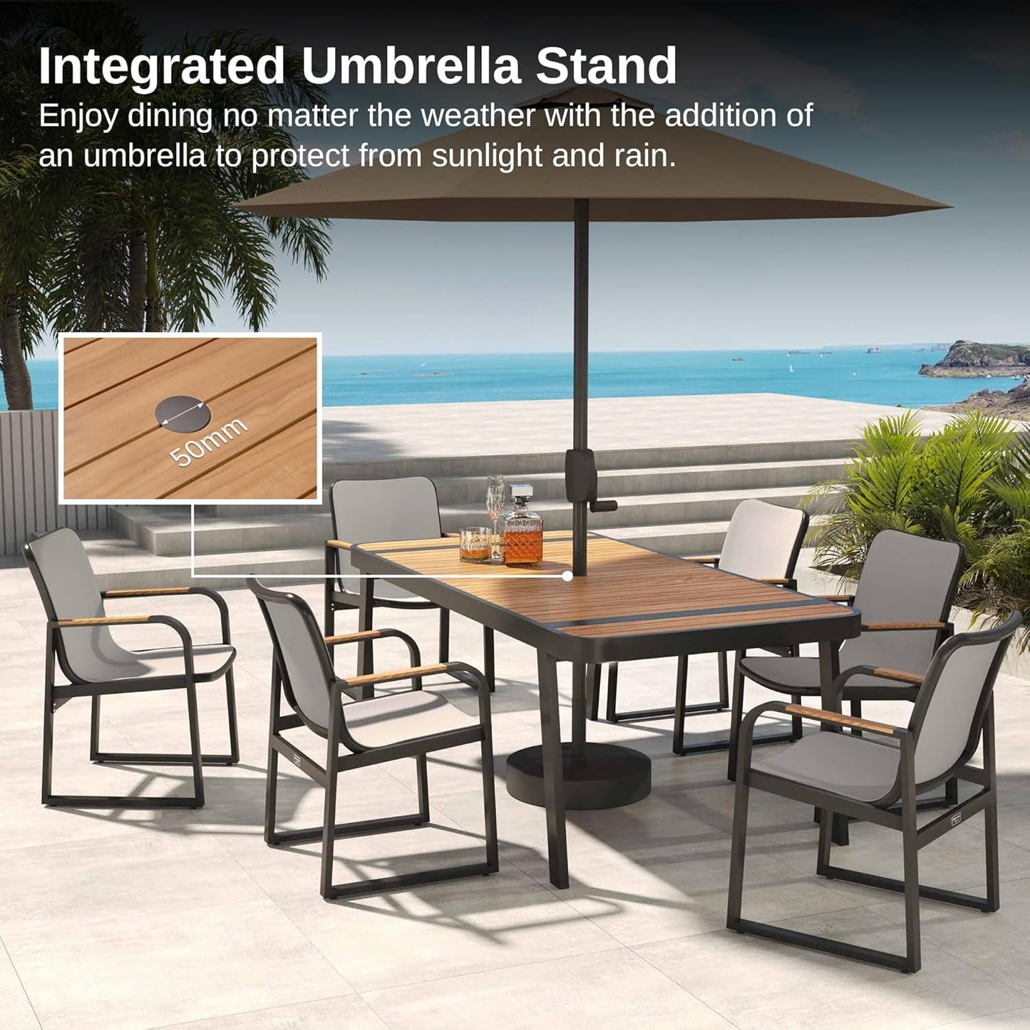 Elegant Outdoor Dining Set with Teak Wood and Aluminum-4