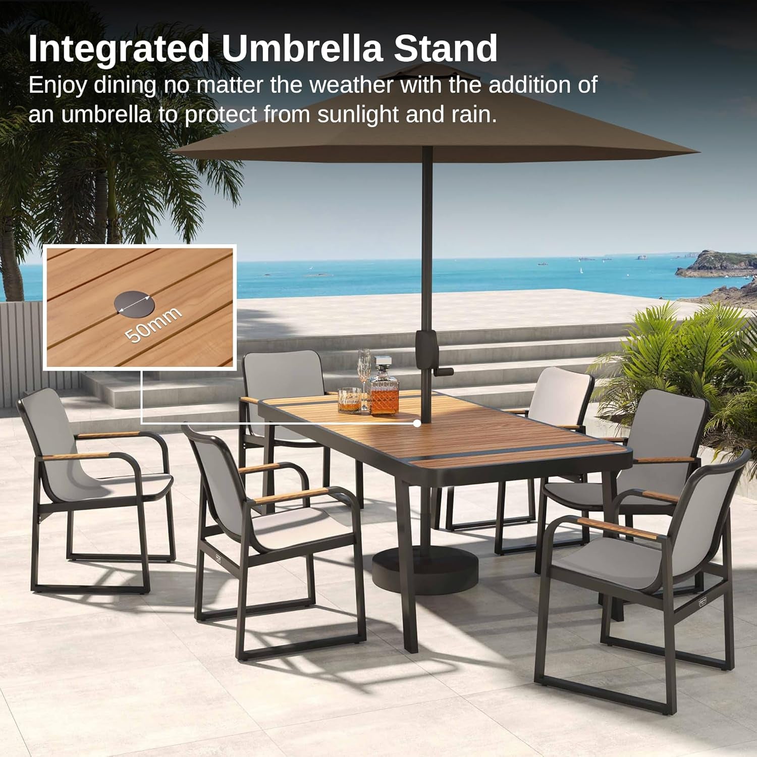 Elegant Outdoor Dining Set with Teak Wood and Aluminum-4