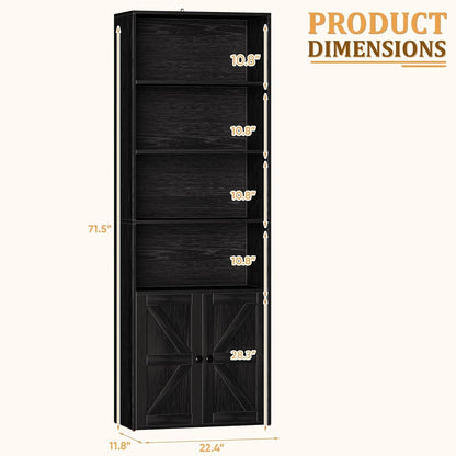 Industrial Bookshelf and Bookcases with Doors Modern Bookshelf Cabinet Tall Bookshelf Storage for Home Office, Bedroom (Black)-2