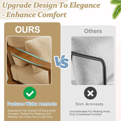 Solid Wood ArmchairWithPillow Khaki Teddy Velvet Upholstery-2