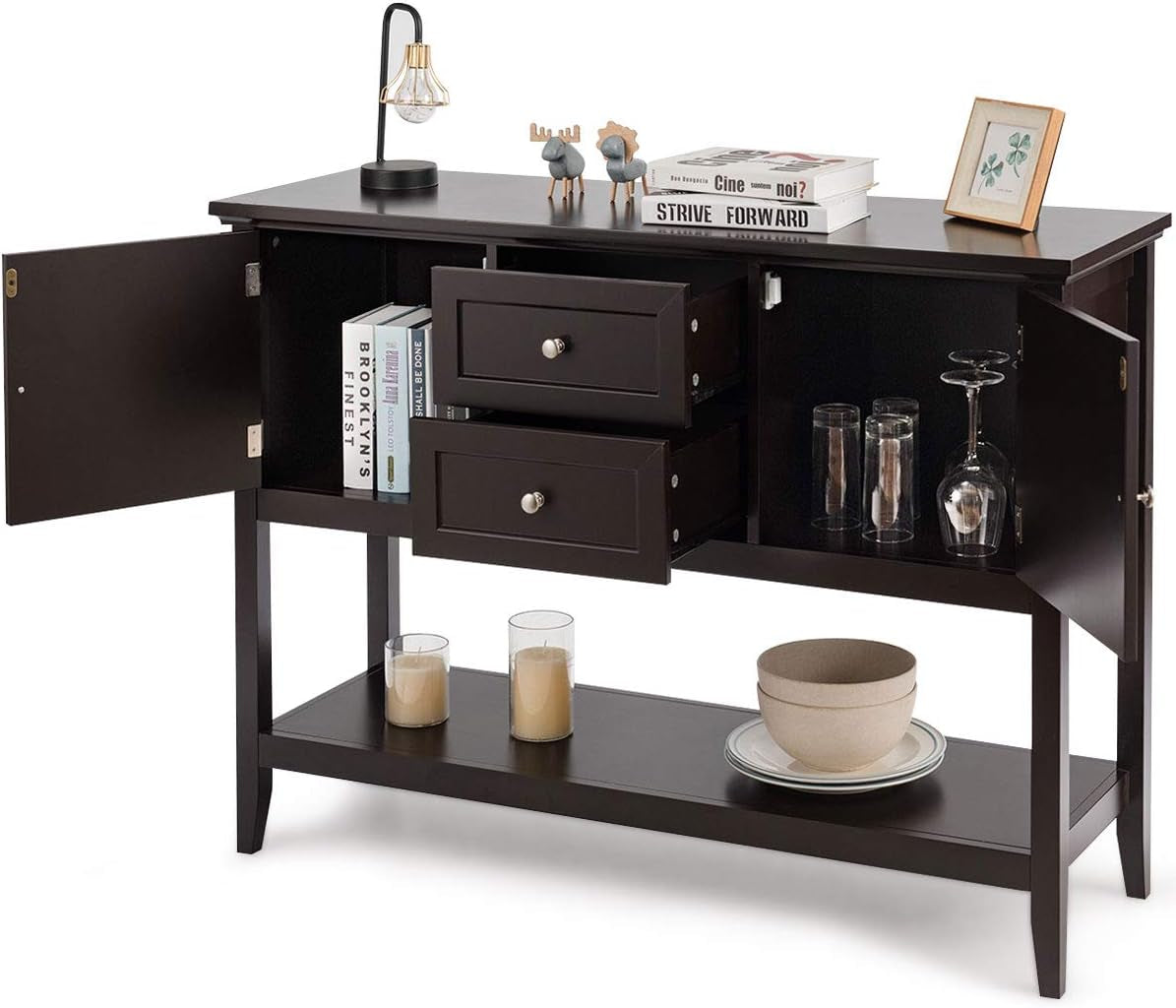 Coffee Brown Wood Buffet Server with Cabinets-3