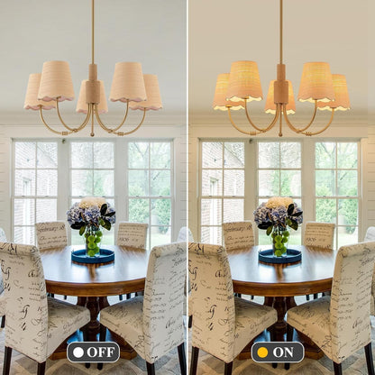 Boho Rattan Chandelier Antique Brass Farmhouse Pendant-3