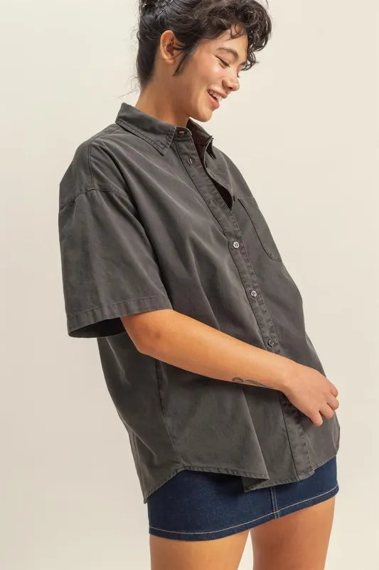 HYFVE Short Sleeve Button Down Oversized Shirt