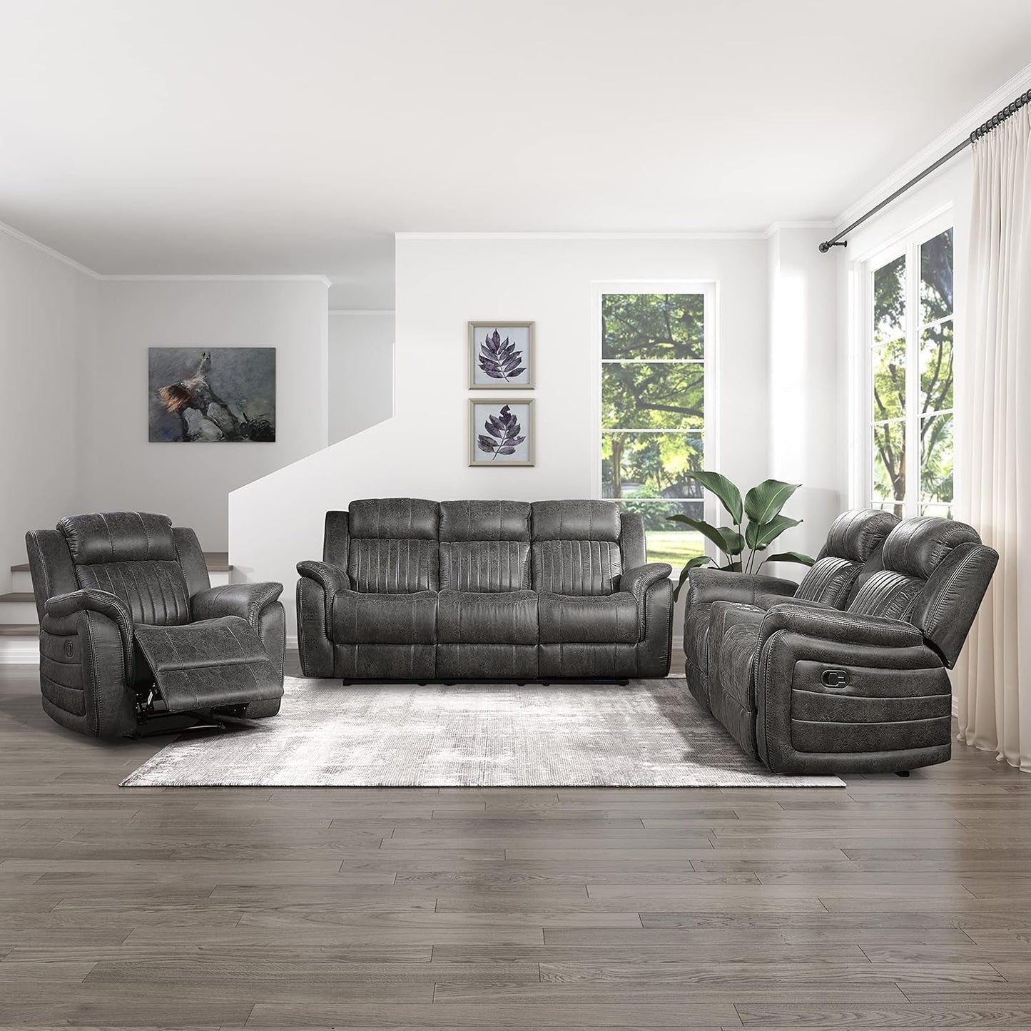Brownish Gray Microfiber Recliner Set Sofa, Loveseat, Chair-0