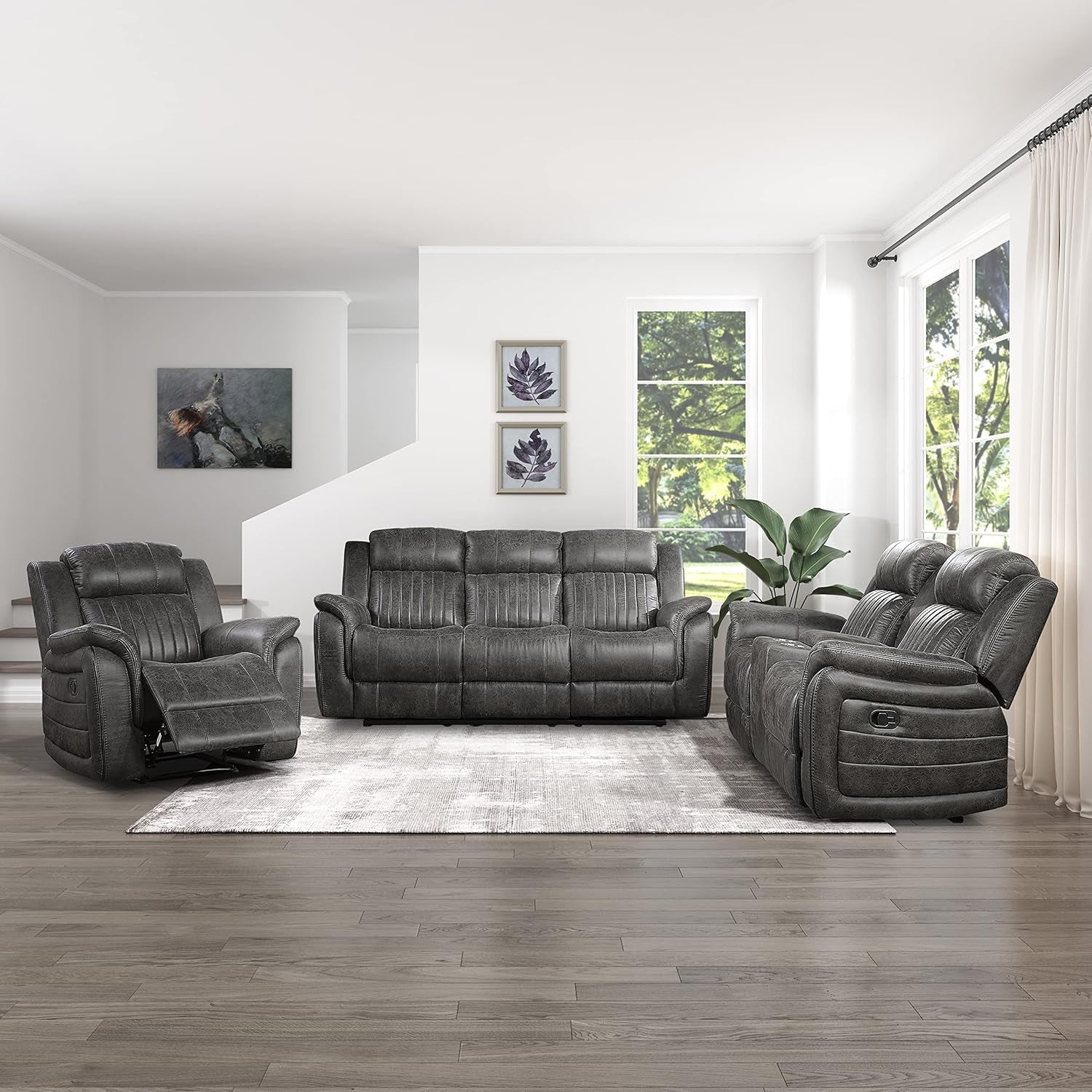 Brownish Gray Microfiber Recliner Set Sofa, Loveseat, Chair-0