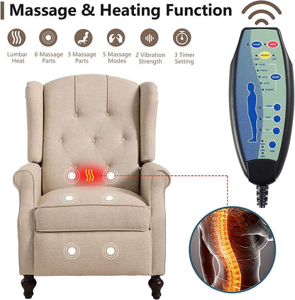 Wingback Recliner Chair with Massage and Heat-3