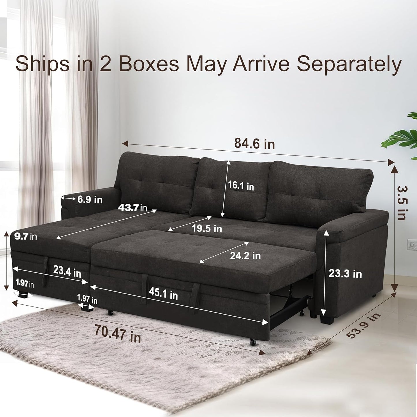 Transform Any Space: Sleeper Sectional Sofa with Convertible Sofa Bed & Inviting Chaise. Find Tranquil Comfort with Stress-Relieving Design & Durable Cushions - Espresso/Velvet-2