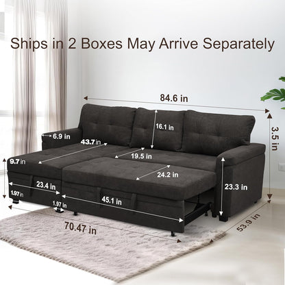 Transform Any Space: Sleeper Sectional Sofa with Convertible Sofa Bed & Inviting Chaise. Find Tranquil Comfort with Stress-Relieving Design & Durable Cushions - Espresso/Velvet-2
