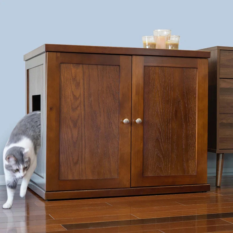 Wooden Contemporary Cat Litter Box Enclosure Cabinet Drawer-2