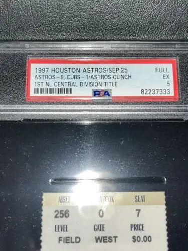 Graded 1997 Houston Astros ticket from 1st NL Division Title Game in PSA 5 condition