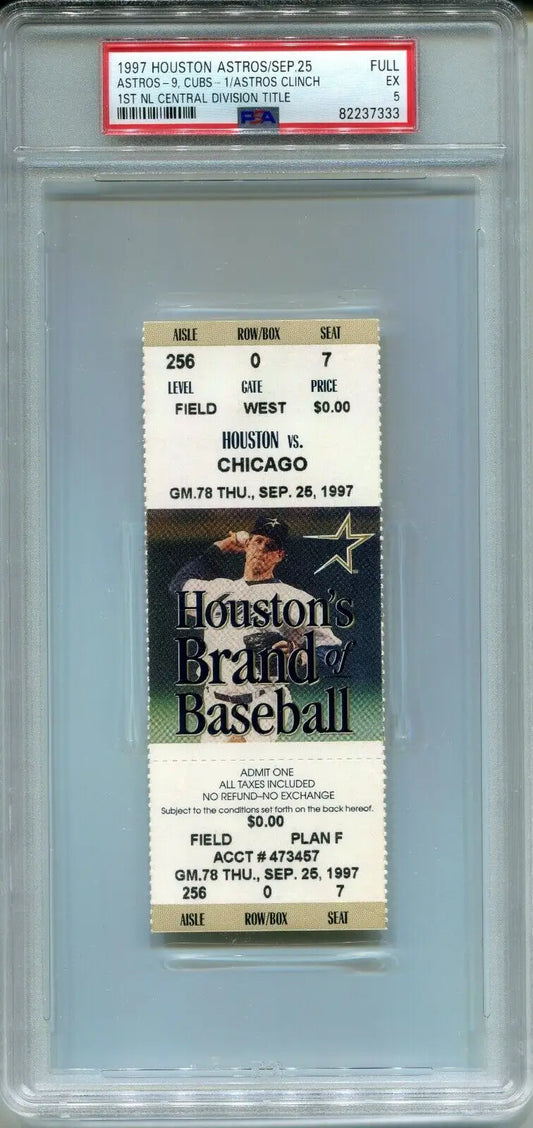 Graded baseball ticket for 1997 Houston Astros NL Division Title Game PSA 5 grade