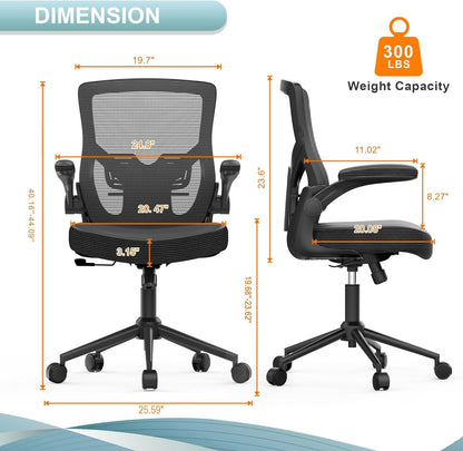 Office Chair, High Back Desk Chair Adjustable Height and Ergonomic Design Home Office Computer Chair Executive Lumbar Support Padded Flip-Up Armrest Swivel Task Chair-1