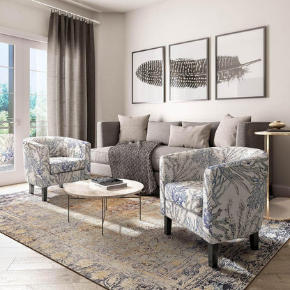 Blue Coral Barrel Chair With Soft Padding Living Room-4