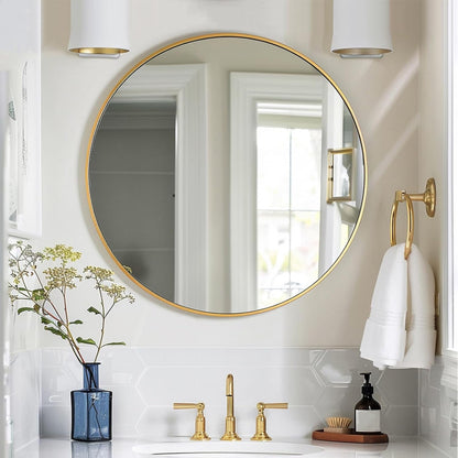 Gold round Mirror, 24 Inch Circle Mirror, Gold Metal Frame, round Wall Mounted Mirrors for Bathroom, Hallway, Living Room, Bedroom.-2