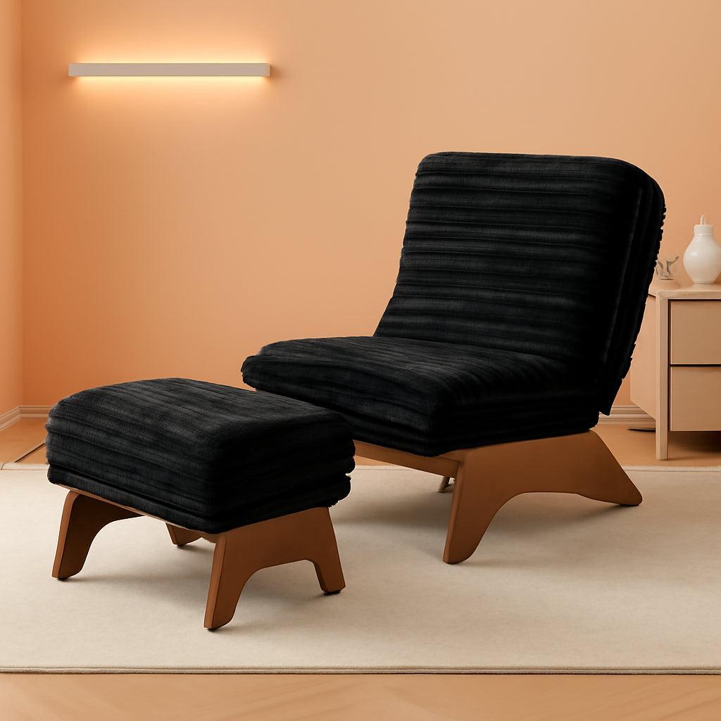 Black Adjustable Accent Chair With Ottoman Footrest-0