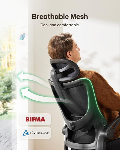 Ergonomic Office Chair: Office Computer Desk Chair with High Back Mesh and Adjustable Lumbar Support Rolling Work Swivel Task Chairs with Wheel 3D Armrests and Headrest-4