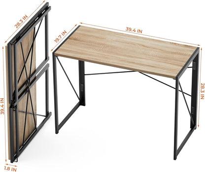 Small Folding Desk 39.4 Inch Foldable Computer Desks, Spaces Saving Writing Table for Bedroom, Home Office, Dorm, Apartment, Kids, Beech-2