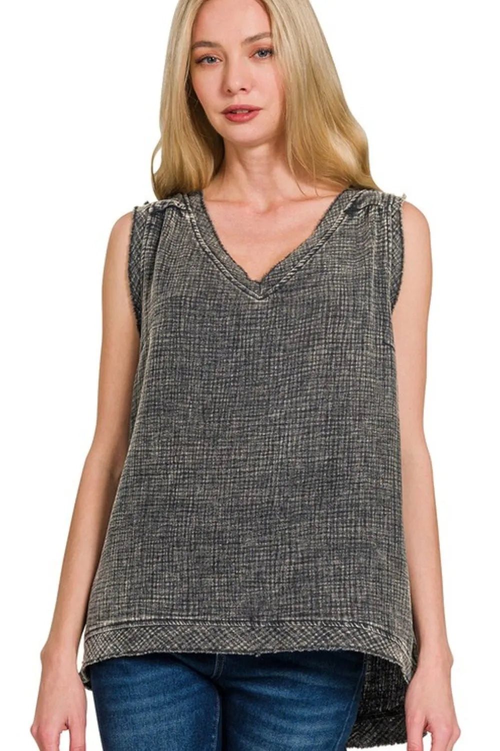 Zenana Double Gauze Raw Edge Acid Washed Tank