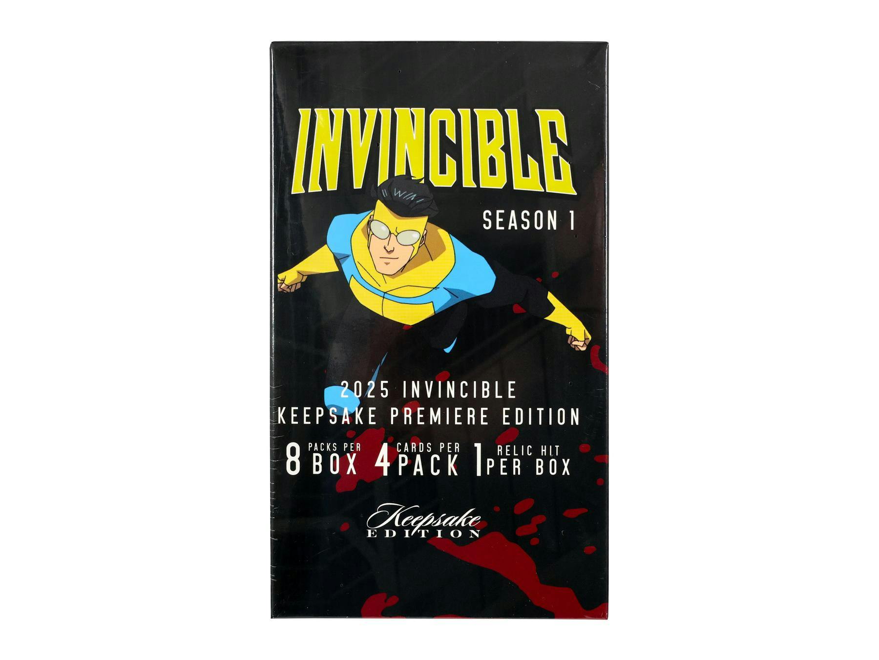 Keepsake Invincible 1st Edition Season 1 Blaster Box

Invincible Blood Splatter Parallel Card

Invincible Laser Signagraph Card

Invincible Signapatch Relic Card

Keepsake Invincible Retail Box