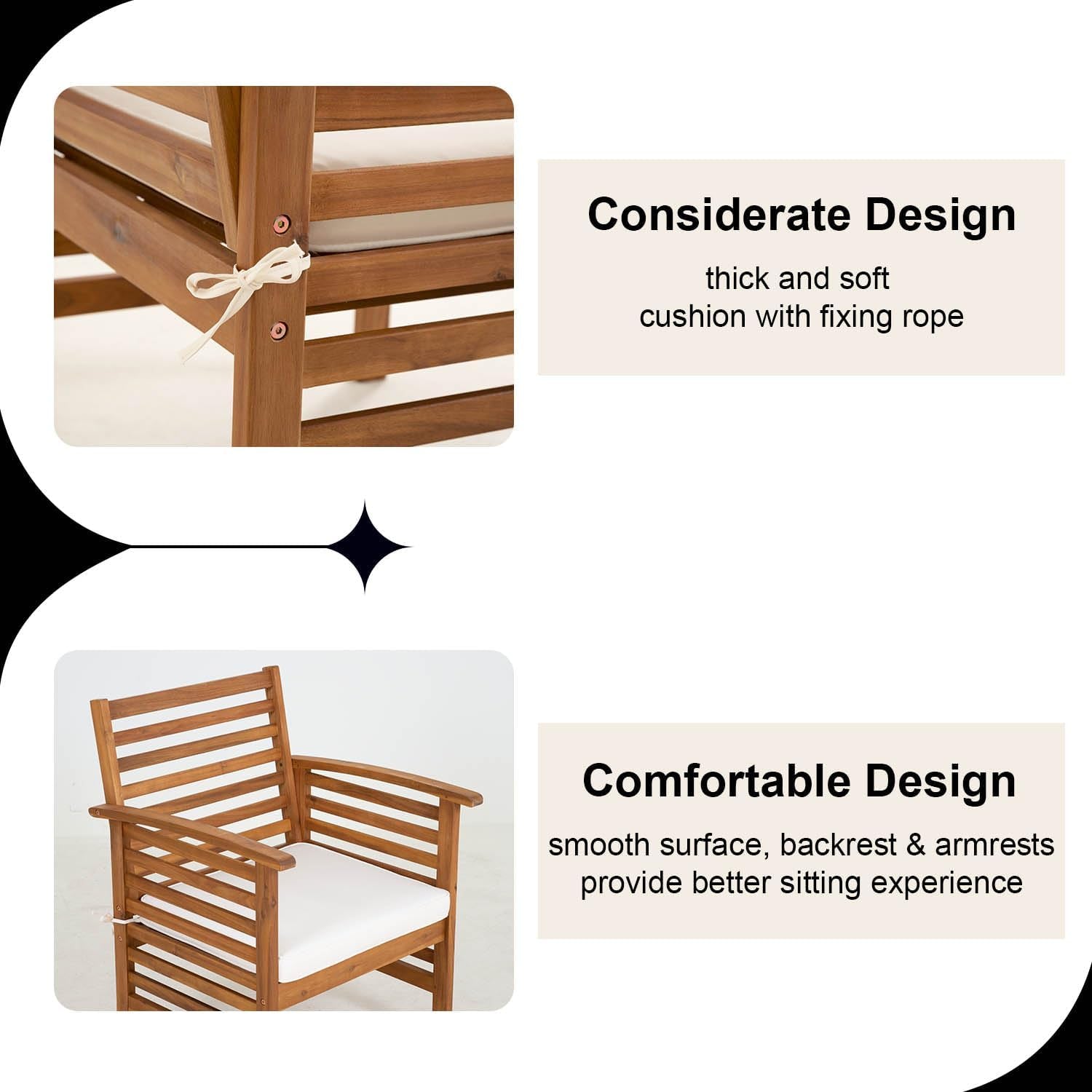 Outdoor Wood Sofa Set Patio Conversation Sets Acacia Patio Sofas Set with Thick and Soft Cushions Easy to Assemble Patio Furniture Set Natural Acacia Wood Compact and Sturdy Design Furniture Set-2