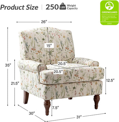 Floral Upholstered Accent Chair With Removable Cushion-1
