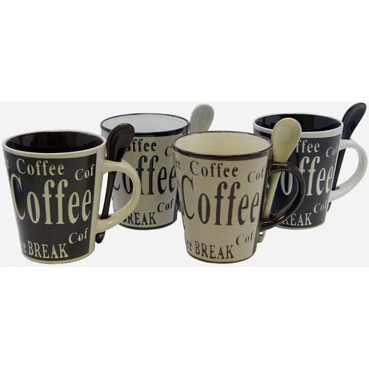 Gibson Bareggio 8 Piece 13 Ounce Coffee Mug with Spoon Set, Service for 4-0