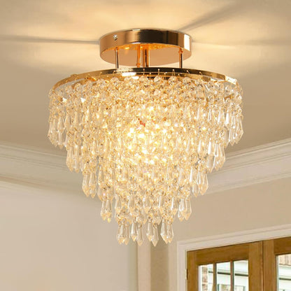 Gold Crystal Flush Mount Chandelier 30cm Ceiling Light-0