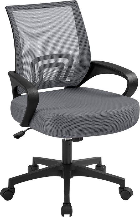 Office Chair Mid Back Executive Task Swivel Rolling Gaming Lumbar Support Modern Desk Computer Ergonomic Mesh Embody Chair Rolly Study Chair with Armrests, Dark Grey-0
