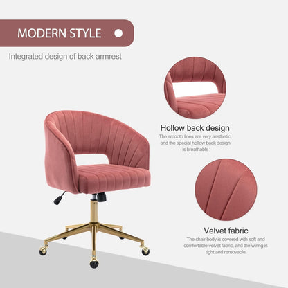 Velvet Office Desk Chair, Upholstered Home Office Desk Chairs with Adjustable Swivel Wheels, Ergonomic Office Chair for Living Room, Bedroom, Office, Vanity Study (Rose)-3