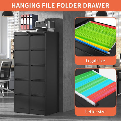 5 Drawer File Cabinet,Metal Filing Cabinets for Home Office,Vertical File Cabinet with Lock,Heavy Duty Metal Storage Cabinet for A4/Letter/Legal Size Files,Assembly Required-3