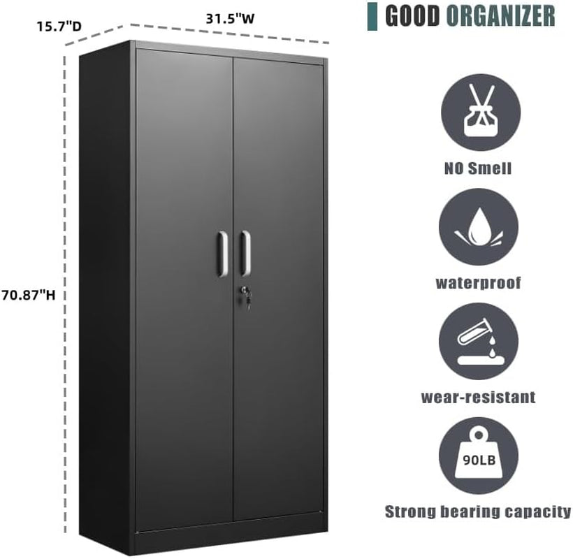 Black Metal Storage Cabinet Adjustable Shelves Locking-3