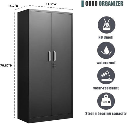 Black Metal Storage Cabinet Adjustable Shelves Locking-3