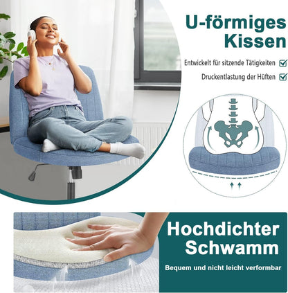 Cross Legged Office Chair, Armless Wide Desk Chair No Wheels, Modern Home Office Desk Chair Swivel Adjustable Fabric Vanity Chair-3