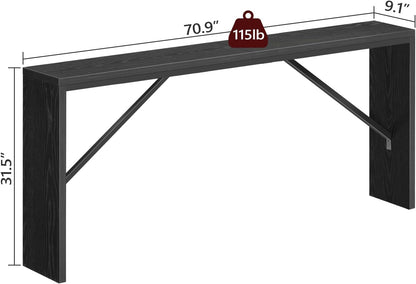 Console Table, 70.9" Long Sofa Table behind Couch, Narrow Entryway Table, Farmhouse Dining Table with Angled Metal Frame, Industrial Console Table for Entryway, Black CTHB18801-2