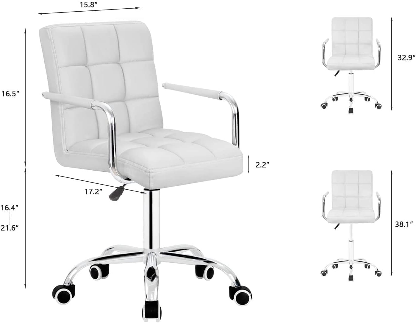 Desk Chair Modern Office Chair with Wheels PU Leather Mid-Back Rolling Chair for Office, Teen, and Bedroom Desks (White)-2
