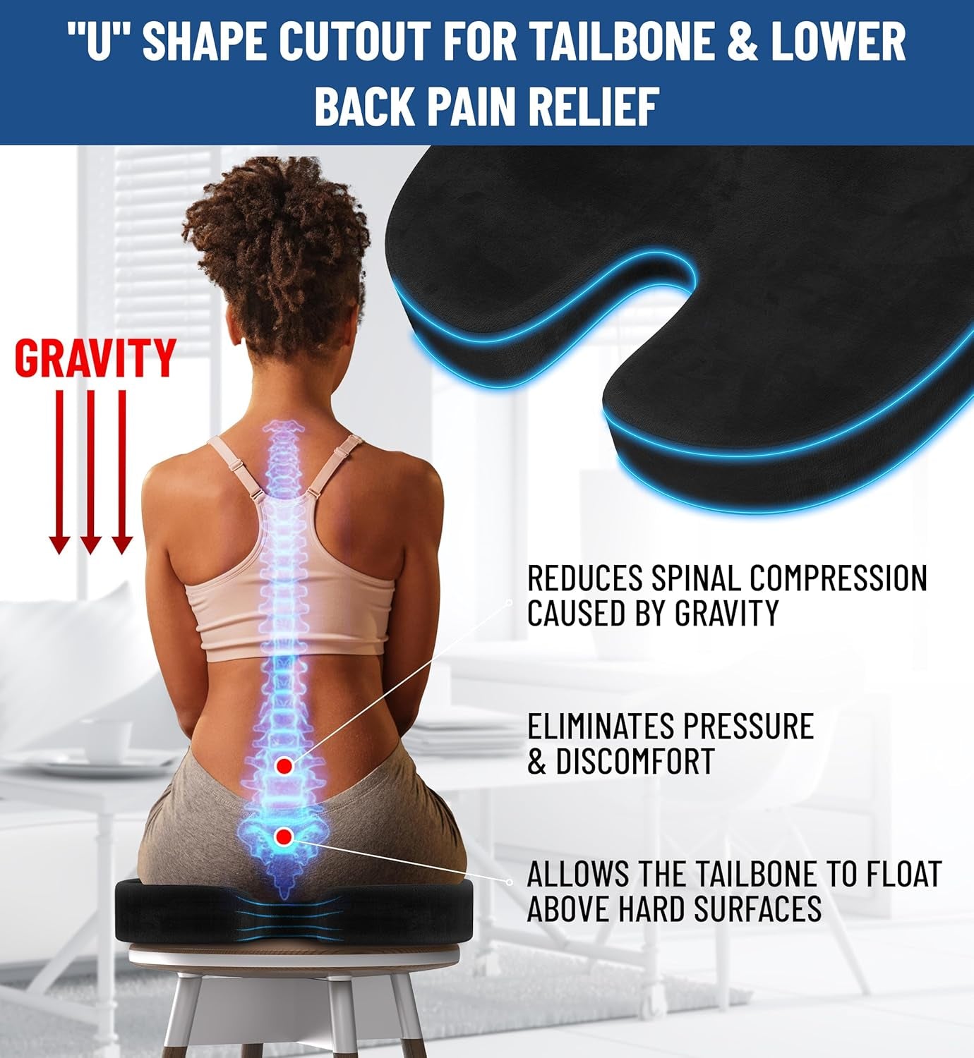 Doctor Recommended Memory Foam Seat Cushions for Office Chairs - HSA FSA Eligible Tailbone Pain Relief Cushion, Sciatica & Back Support, Office Chair Cushion & Car Seat Cushion-2