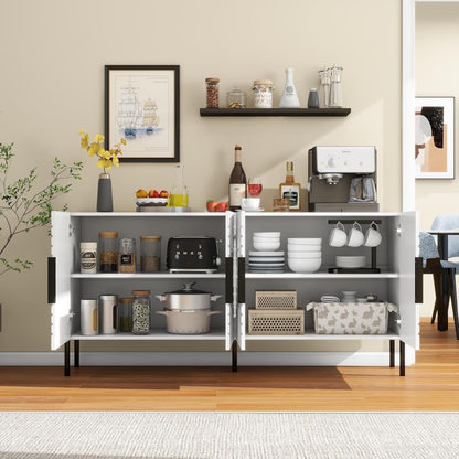 White Fluted Sideboard Buffet Cabinet With Storage-2