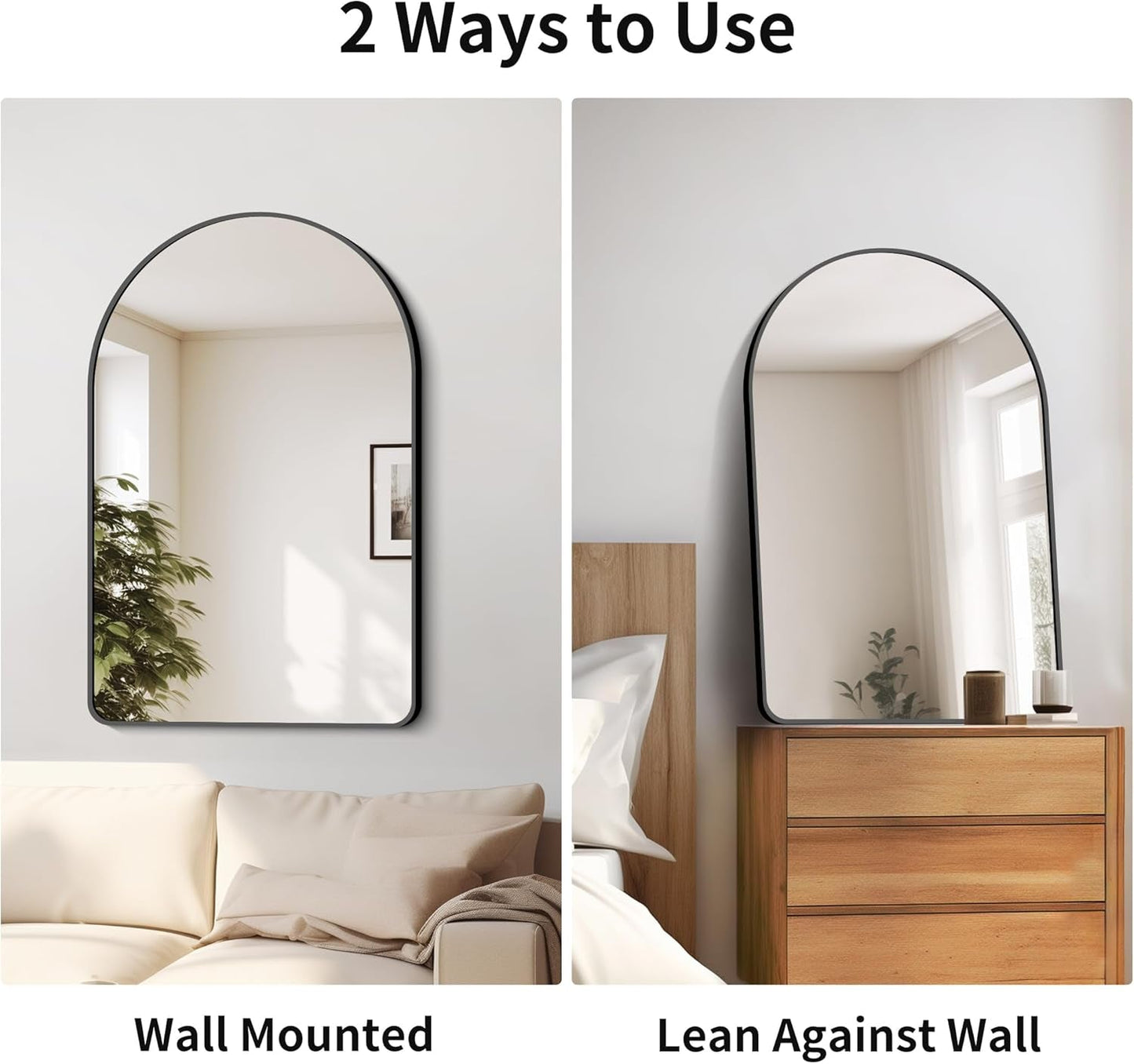 Arched Bathroom Mirror 24X36 Inch,Bathroom Mirror Wall Mounted Modern Black Aluminum Alloy Frame Decor Dresser Mirror for Bedroom Living Room Entryway, Hanging or Leaning against Wall-4