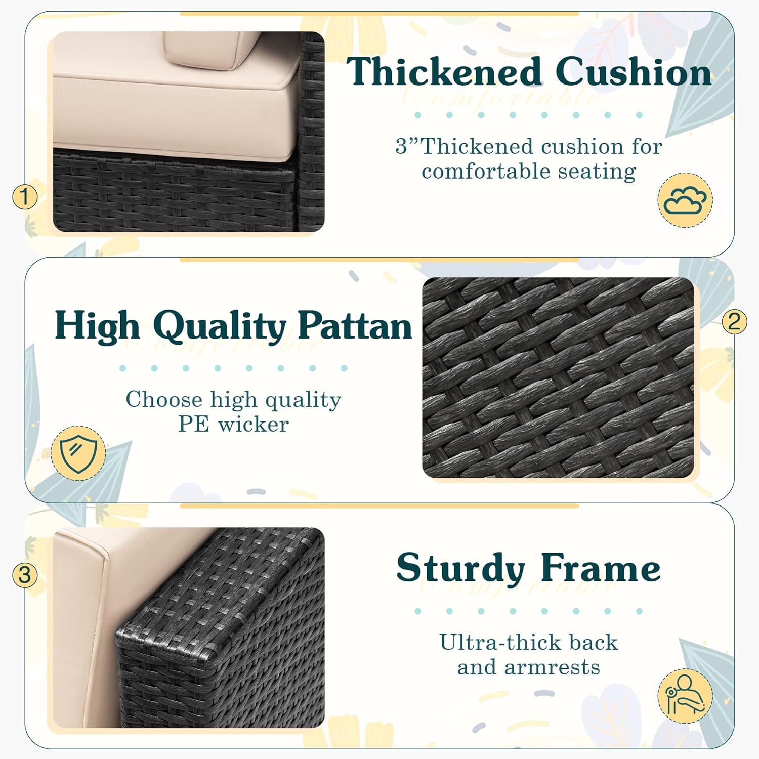 2 Piece Patio Furniture Set, All Weather PE Rattan Outdoor Sofa Set Single Sofa with Table for Garden Lawn Poolside (2 Piece, Beige)-3