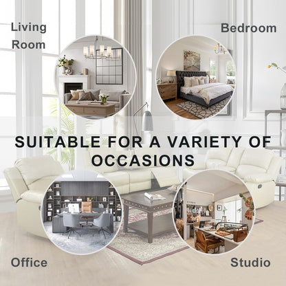 Manual Reclining Sofa Modern Recliner Sofa Couch 3 Seater Leather Reclining Sofa Living Room Furniture Couch with Cup Holders & Flip-Down Table for Home/Office/Rv Car (Beige, 3 Seater Sofa)-4