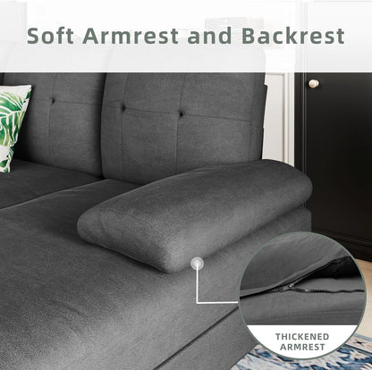 U-Shaped Sectional Sofa with Double Chaise, 4-Seat Linen Fabric Living Room Furniture Set, High-Density Cushions for Ultimate Comfort & Modern Style, Black-3