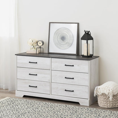 Rustic Ridge Farmhouse 6-Drawer Double Dresser, Washed White Dresser for Bedroom, Chest of Drawers with 6 Storage Drawers, 53.25” Wide X 18.25” Deep X 28.5” Tall, Washed White-4