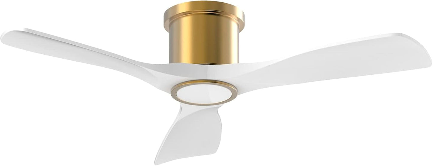 52 Inch Smart Ceiling Fan with Light and Remote, Indoor 3 Blade White Gold Low Profile Flush Mount Modern Ceiling Fan for Bedroom Living Room-0