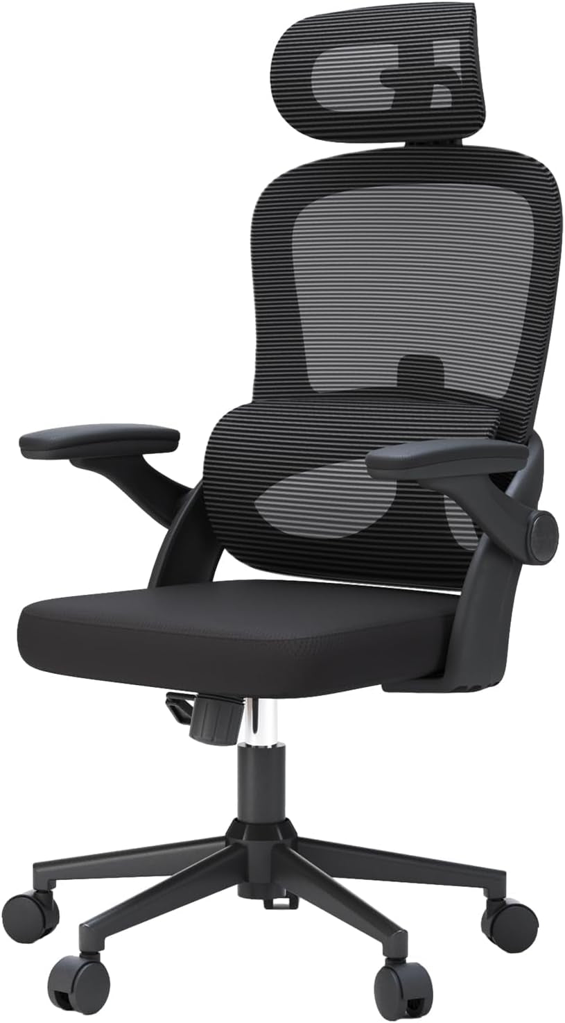 M102C Ergonomic Mesh Office Chair, High Back Desk Chair with 3D Armrests, Up&Down Lumbar Support, Swivel Computer Task Chair with Adjustable 2D Headrest, Tilt Function Black-0