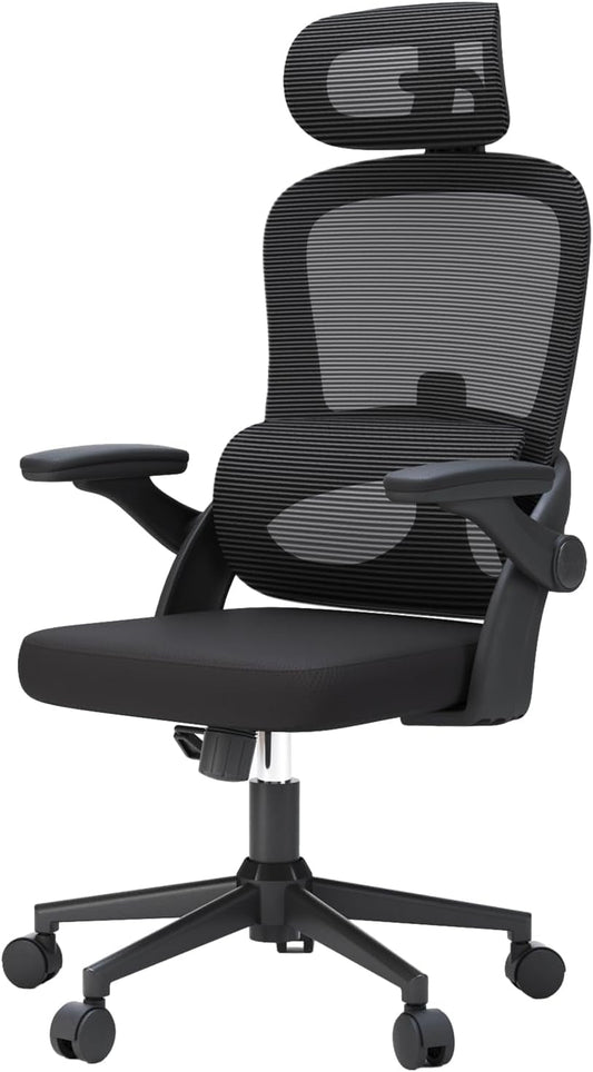M102C Ergonomic Mesh Office Chair, High Back Desk Chair with 3D Armrests, Up&Down Lumbar Support, Swivel Computer Task Chair with Adjustable 2D Headrest, Tilt Function Black-0